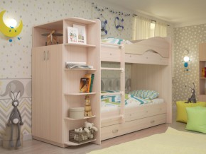 Кровать 2-х ярусная Мая с ящиками и шкафом на латофлексах млечный дуб в Сухом Логу - suhoj-log.magazinmebel.ru | фото