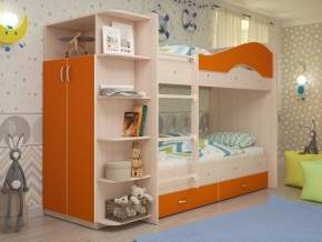 Кровать 2-х ярусная Мая с ящиками и шкафом на латофлексах оранж в Сухом Логу - suhoj-log.magazinmebel.ru | фото