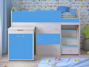 Кровать чердак Малыш 80х180 Дуб молочный, Голубой в Сухом Логу - suhoj-log.magazinmebel.ru | фото