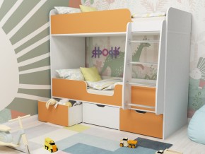 Кровать двухъярусная Малыш двойняшка белый-оранжевый в Сухом Логу - suhoj-log.magazinmebel.ru | фото