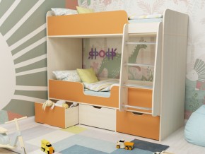 Кровать двухъярусная Малыш двойняшка дуб молочный-оранжевый в Сухом Логу - suhoj-log.magazinmebel.ru | фото
