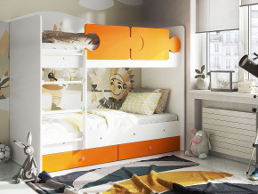 Кровать двухъярусная Тетрис латы с бортиками белый-оранжевый в Сухом Логу - suhoj-log.magazinmebel.ru | фото