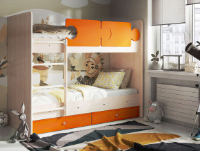 Кровать двухъярусная Тетрис латы с бортиками дуб млечный-оранжевый в Сухом Логу - suhoj-log.magazinmebel.ru | фото
