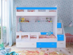 Кровать двухъярусная Юниор 1 винтерберг-белый с голубым в Сухом Логу - suhoj-log.magazinmebel.ru | фото
